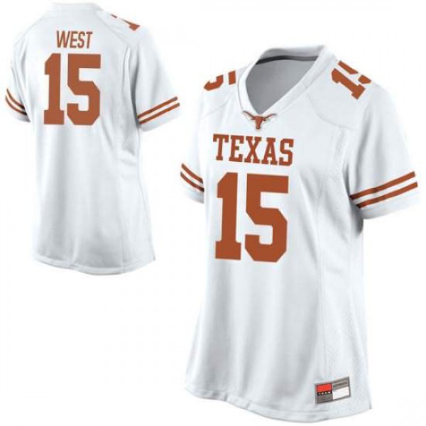 Women Texas Longhorns #15 Travis West Replica Alumni Jersey White